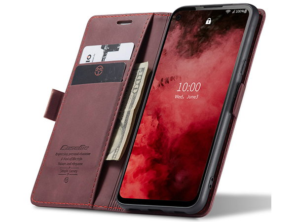CaseMe Slim Synthetic Leather Wallet Case with Stand for Google Pixel 5 - Burgundy