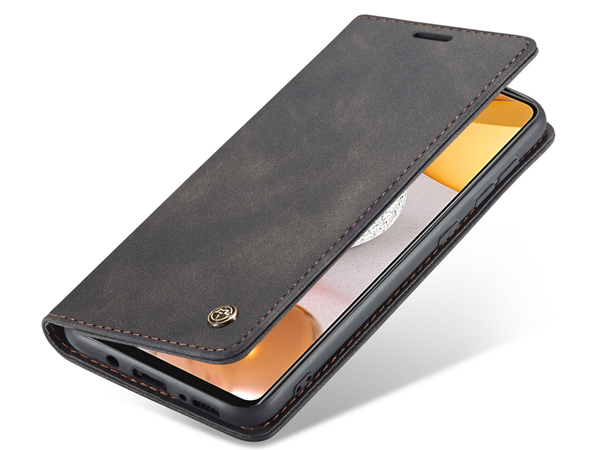CaseMe Slim Synthetic Leather Wallet Case with Stand for Samsung Galaxy A42 5G - Charcoal Leather Wallet Case