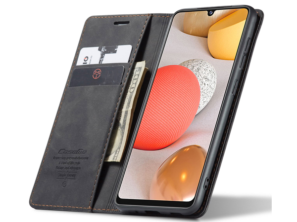 CaseMe Slim Synthetic Leather Wallet Case with Stand for Samsung Galaxy A42 5G - Charcoal