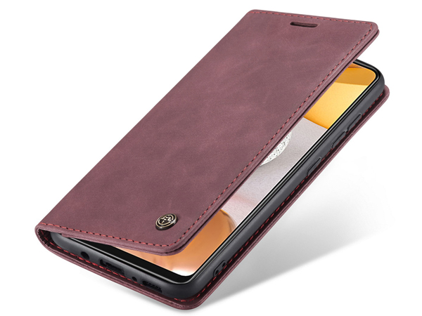 CaseMe Slim Synthetic Leather Wallet Case with Stand for Samsung Galaxy A42 5G - Burgundy Leather Wallet Case