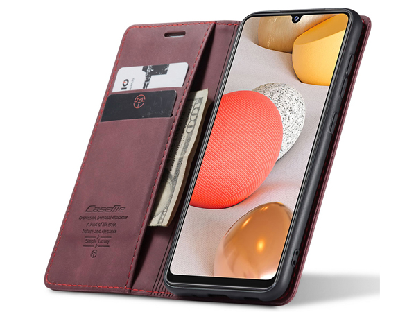 CaseMe Slim Synthetic Leather Wallet Case with Stand for Samsung Galaxy A42 5G - Burgundy