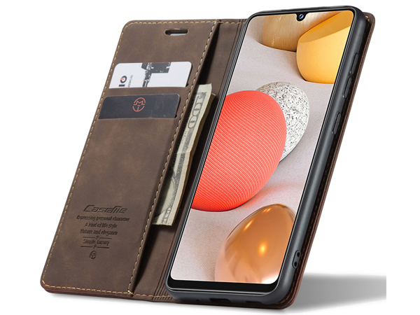 CaseMe Slim Synthetic Leather Wallet Case with Stand for Samsung Galaxy A42 5G - Chocolate
