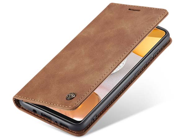 CaseMe Slim Synthetic Leather Wallet Case with Stand for Samsung Galaxy A42 5G - Tan Leather Wallet Case