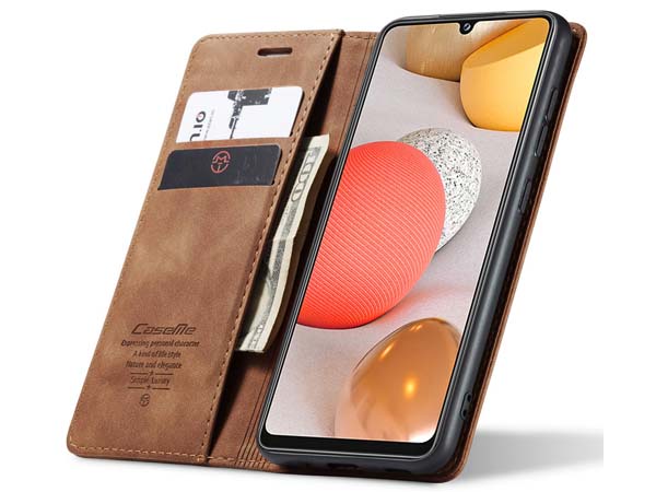CaseMe Slim Synthetic Leather Wallet Case with Stand for Samsung Galaxy A42 5G - Tan