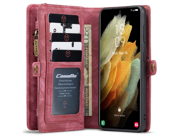 CaseMe 2-in-1 Synthetic Leather Wallet Case for Samsung Galaxy S21 Ultra - Pink/Blush