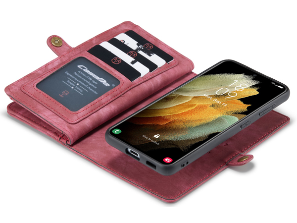 CaseMe 2-in-1 Synthetic Leather Wallet Case for Samsung Galaxy S21 Ultra - Pink/Blush