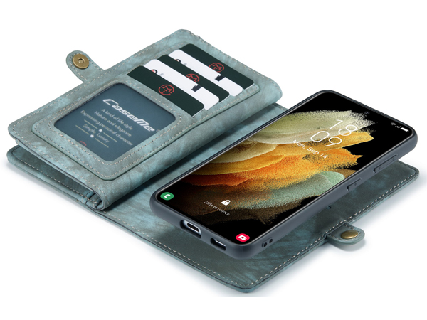 CaseMe 2-in-1 Synthetic Leather Wallet Case for Samsung Galaxy S21 Ultra - Teal/Ash