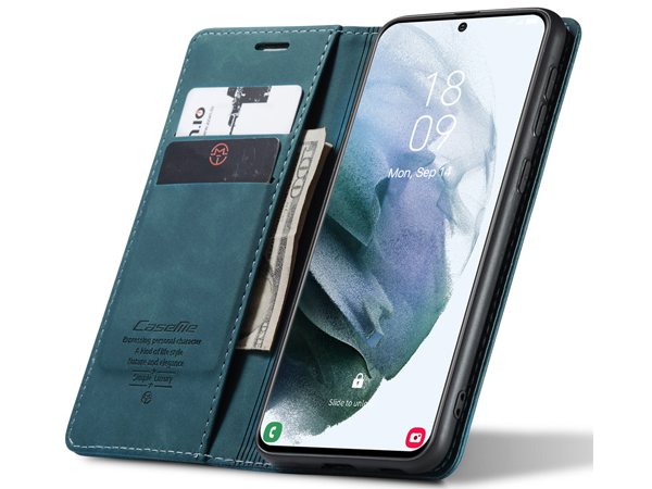 CaseMe Slim Synthetic Leather Wallet Case with Stand for Samsung Galaxy S21 - Teal