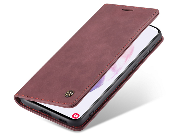 CaseMe Slim Synthetic Leather Wallet Case with Stand for Samsung Galaxy S21 - Burgundy Leather Wallet Case