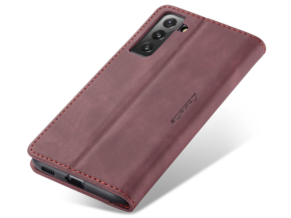 CaseMe Slim Synthetic Leather Wallet Case with Stand for Samsung Galaxy S21 - Burgundy
