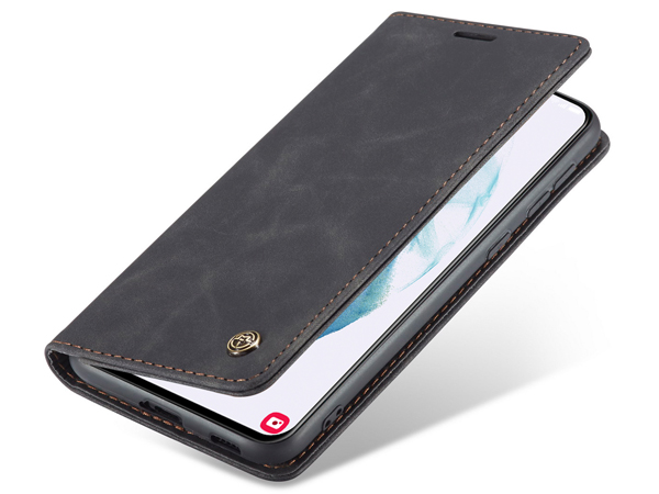 CaseMe Slim Synthetic Leather Wallet Case with Stand for Samsung Galaxy S21 - Charcoal Leather Wallet Case