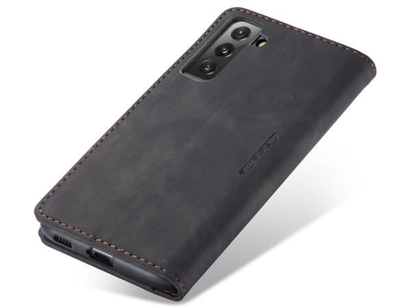 CaseMe Slim Synthetic Leather Wallet Case with Stand for Samsung Galaxy S21 - Charcoal