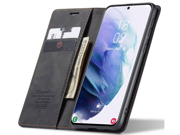 CaseMe Slim Synthetic Leather Wallet Case with Stand for Samsung Galaxy S21 - Charcoal