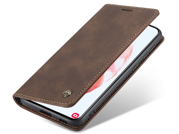 CaseMe Slim Synthetic Leather Wallet Case with Stand for Samsung Galaxy S21 - Chocolate Leather Wallet Case