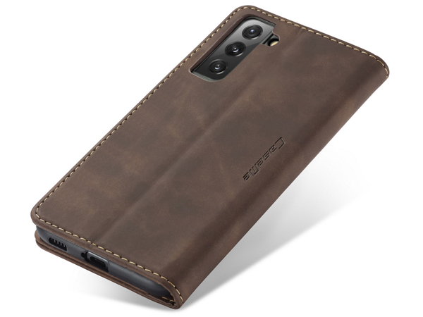 CaseMe Slim Synthetic Leather Wallet Case with Stand for Samsung Galaxy S21 - Chocolate