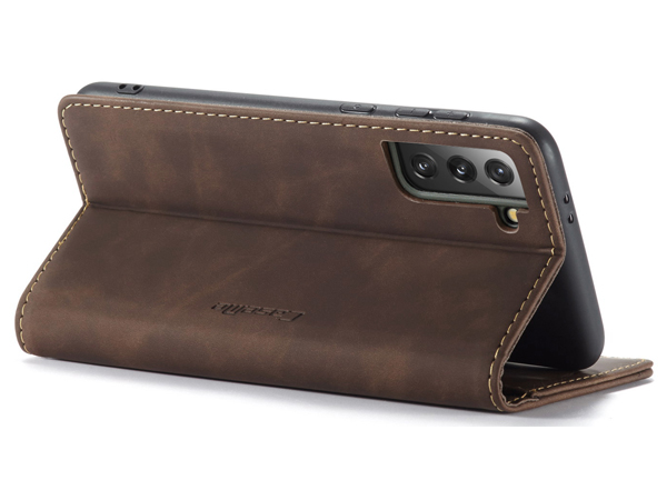 CaseMe Slim Synthetic Leather Wallet Case with Stand for Samsung Galaxy S21 - Chocolate