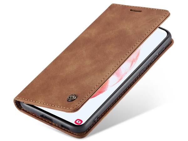 CaseMe Slim Synthetic Leather Wallet Case with Stand for Samsung Galaxy S21 - Tan Leather Wallet Case
