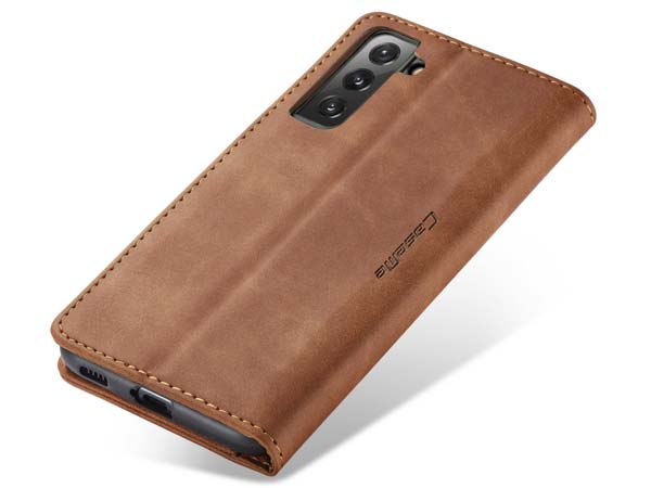 CaseMe Slim Synthetic Leather Wallet Case with Stand for Samsung Galaxy S21 - Tan