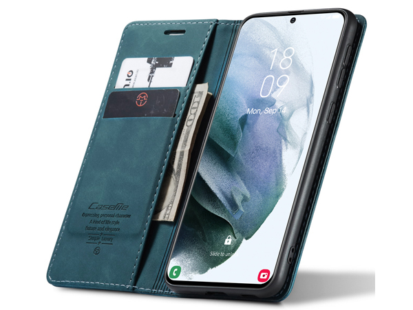 CaseMe Slim Synthetic Leather Wallet Case with Stand for Samsung Galaxy S21+ - Teal