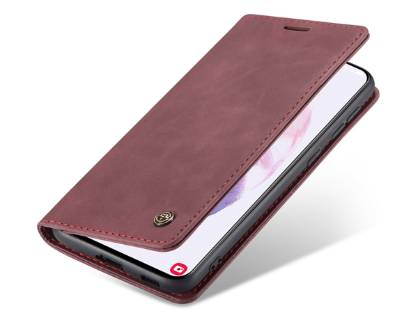 CaseMe Slim Synthetic Leather Wallet Case with Stand for Samsung Galaxy S21+ - Burgundy Leather Wallet Case