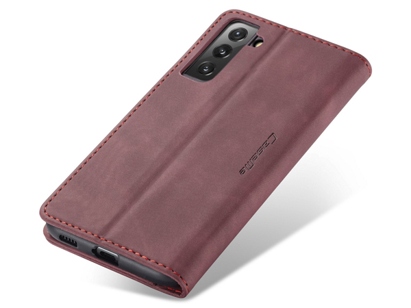 CaseMe Slim Synthetic Leather Wallet Case with Stand for Samsung Galaxy S21+ - Burgundy