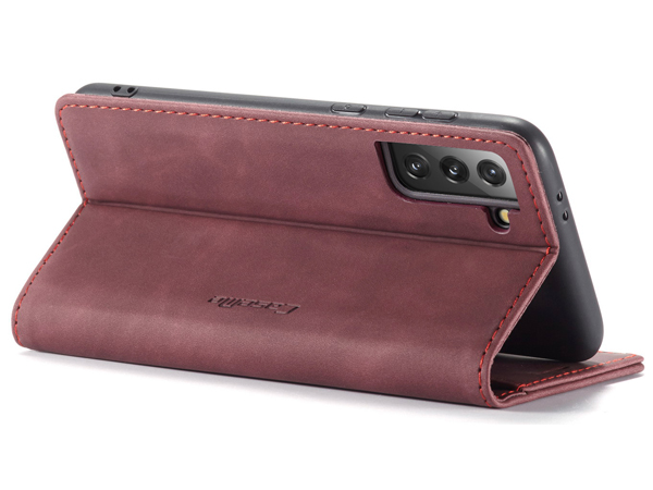 CaseMe Slim Synthetic Leather Wallet Case with Stand for Samsung Galaxy S21+ - Burgundy