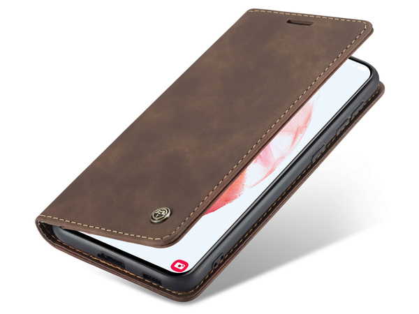 CaseMe Slim Synthetic Leather Wallet Case with Stand for Samsung Galaxy S21+ - Chocolate Leather Wallet Case
