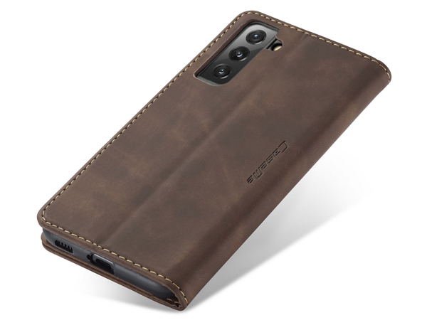 CaseMe Slim Synthetic Leather Wallet Case with Stand for Samsung Galaxy S21+ - Chocolate