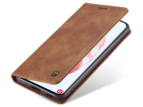 CaseMe Slim Synthetic Leather Wallet Case with Stand for Samsung Galaxy S21+ - Tan Leather Wallet Case