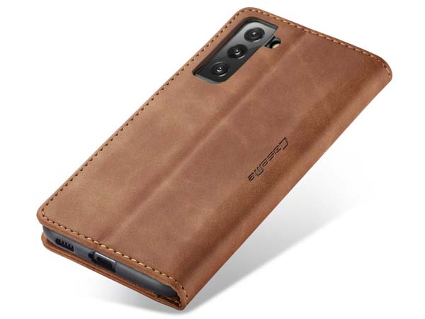 CaseMe Slim Synthetic Leather Wallet Case with Stand for Samsung Galaxy S21+ - Tan