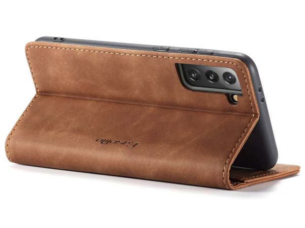 CaseMe Slim Synthetic Leather Wallet Case with Stand for Samsung Galaxy S21+ - Tan