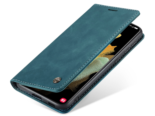 CaseMe Slim Synthetic Leather Wallet Case with Stand for Samsung Galaxy S21 Ultra - Teal Leather Wallet Case