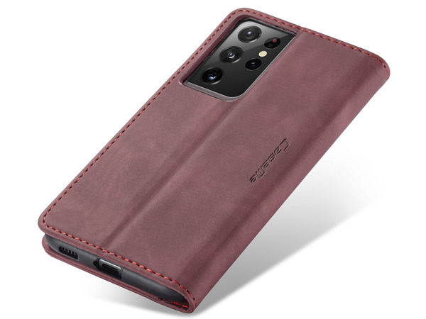 CaseMe Slim Synthetic Leather Wallet Case with Stand for Samsung Galaxy S21 Ultra - Burgundy