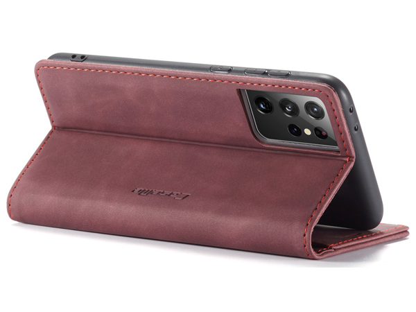 CaseMe Slim Synthetic Leather Wallet Case with Stand for Samsung Galaxy S21 Ultra - Burgundy