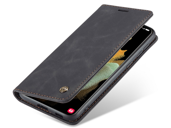 CaseMe Slim Synthetic Leather Wallet Case with Stand for Samsung Galaxy S21 Ultra - Charcoal Leather Wallet Case