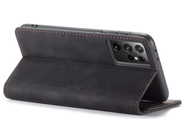 CaseMe Slim Synthetic Leather Wallet Case with Stand for Samsung Galaxy S21 Ultra - Charcoal