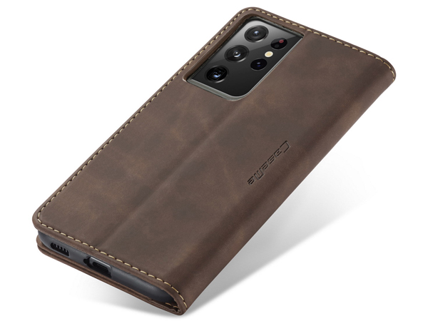 CaseMe Slim Synthetic Leather Wallet Case with Stand for Samsung Galaxy S21 Ultra - Chocolate