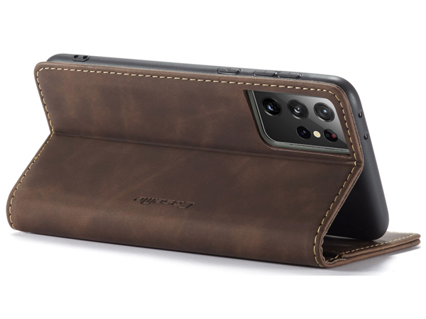 CaseMe Slim Synthetic Leather Wallet Case with Stand for Samsung Galaxy S21 Ultra - Chocolate