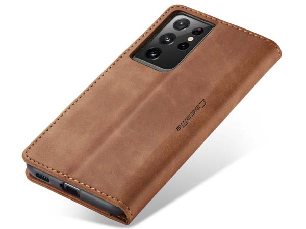 CaseMe Slim Synthetic Leather Wallet Case with Stand for Samsung Galaxy S21 Ultra - Tan