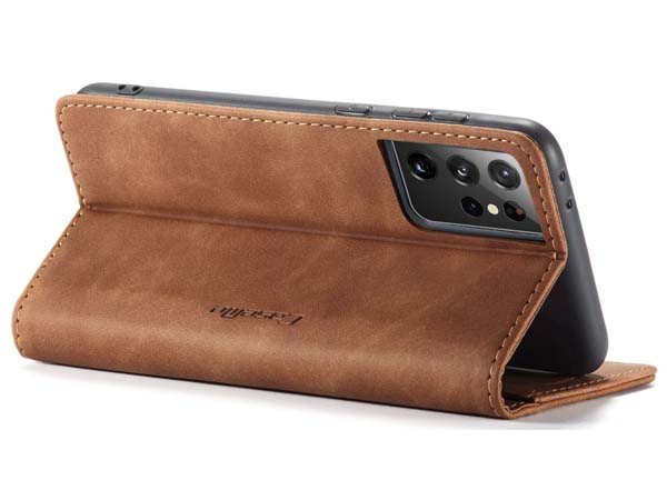 CaseMe Slim Synthetic Leather Wallet Case with Stand for Samsung Galaxy S21 Ultra - Tan