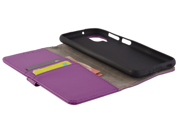 Synthetic Leather Wallet Case with Stand for Samsung Galaxy A12 - Purple