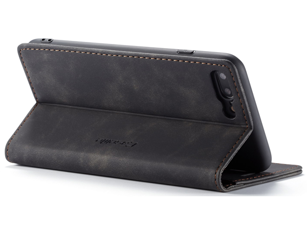 CaseMe Slim Synthetic Leather Wallet Case with Stand for iPhone 8 Plus/7 Plus - Charcoal Leather Wallet Case