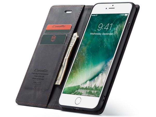 CaseMe Slim Synthetic Leather Wallet Case with Stand for iPhone 8 Plus/7 Plus - Charcoal