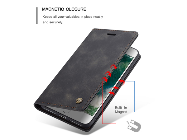 CaseMe Slim Synthetic Leather Wallet Case with Stand for iPhone 8 Plus/7 Plus - Charcoal