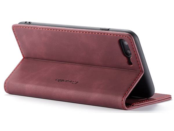 CaseMe Slim Synthetic Leather Wallet Case with Stand for iPhone 8 Plus/7 Plus - Burgundy