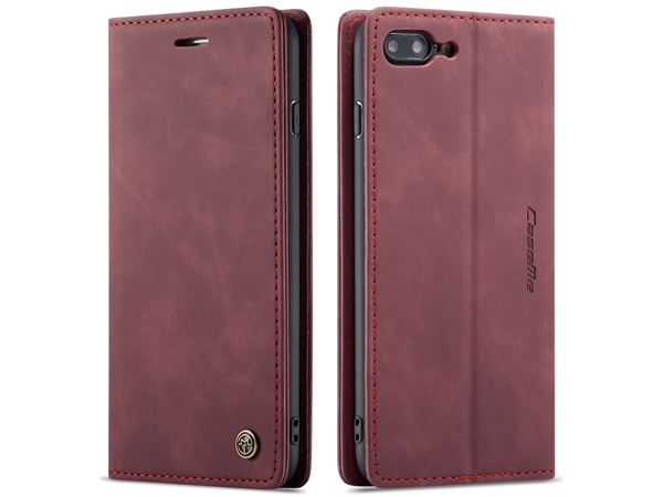 CaseMe Slim Synthetic Leather Wallet Case with Stand for iPhone 8 Plus/7 Plus - Burgundy