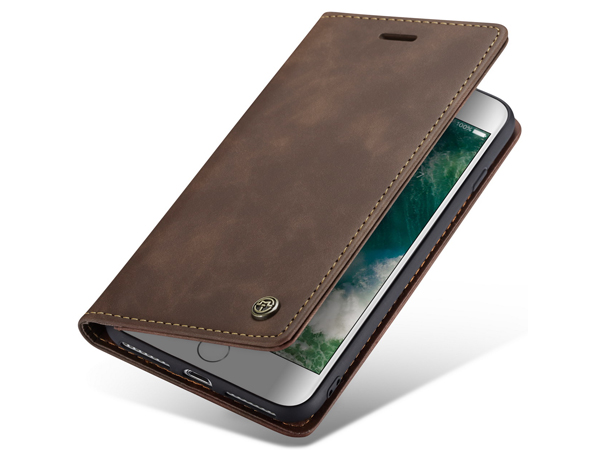 CaseMe Slim Synthetic Leather Wallet Case with Stand for iPhone 8 Plus/7 Plus - Chocolate