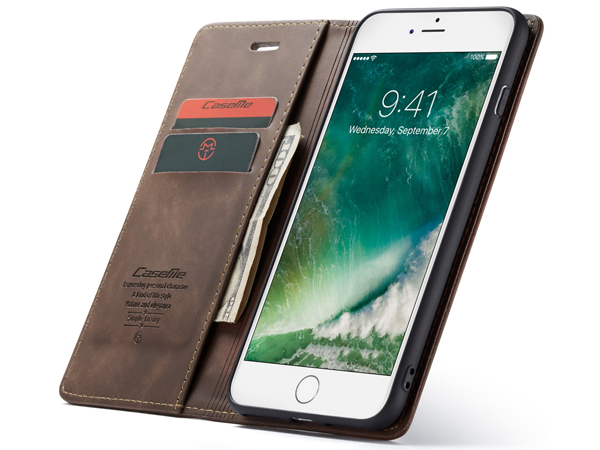 CaseMe Slim Synthetic Leather Wallet Case with Stand for iPhone 8 Plus/7 Plus - Chocolate