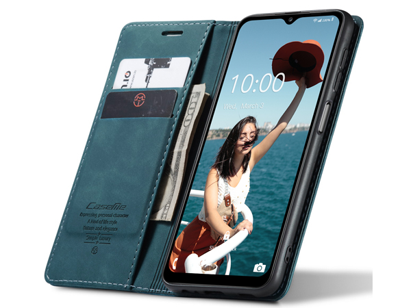 CaseMe Slim Synthetic Leather Wallet Case with Stand for Samsung Galaxy A12 - Teal