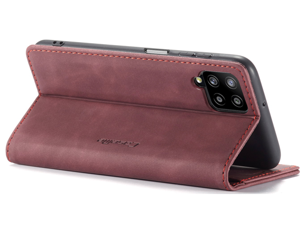 CaseMe Slim Synthetic Leather Wallet Case with Stand for Samsung Galaxy A12 - Burgundy